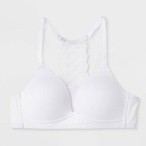 Maidenform Youth Girls Size 34A Pullover Racerback Bra with Lace in White 2510